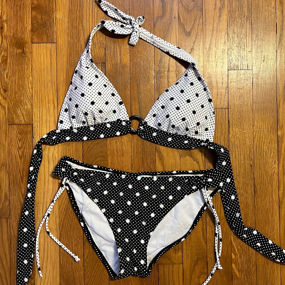 Polkadot Black & White Halter Tie Bikni